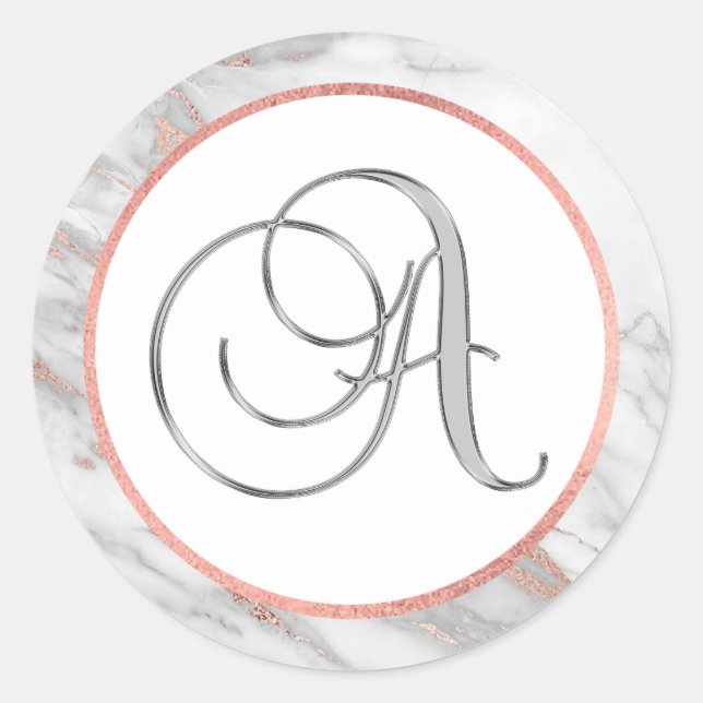 PINK ROSE Gold FOIL Marmor Monogram LETTER 'A' Runder Aufkleber (Vorderseite)