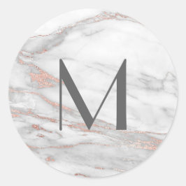 PINK ROSE Gold FOIL Marmormonogramm Anfangsbuchsta Runder Aufkleber