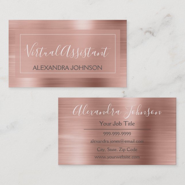 Pink & Rose Gold Foil Virtual Assistant Visitenkarte (Vorne/Hinten)