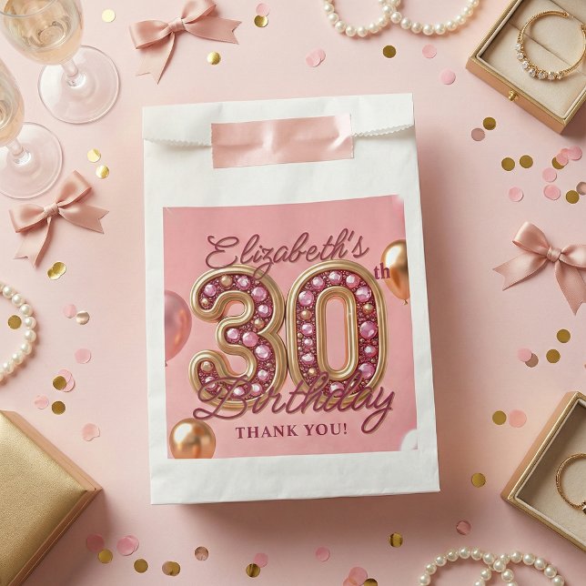 Pink Rose Gold Glam 30th Birthday Party Thank You Geschenktütchen (Von Creator hochgeladen)