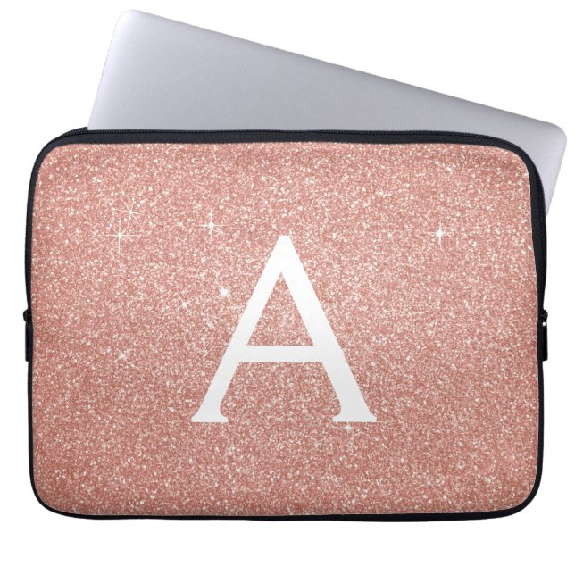 Pink Rose Gold Glitter and Sparkle Monogram Laptopschutzhülle (Vorderseite)