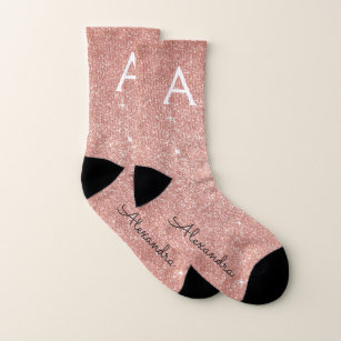 Pink Rose Gold Glitter & Sparkle Monogram Socks Socken