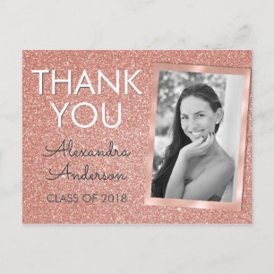 Pink Rose Gold Glitzer Abschluss Vielen Dank Postkarte