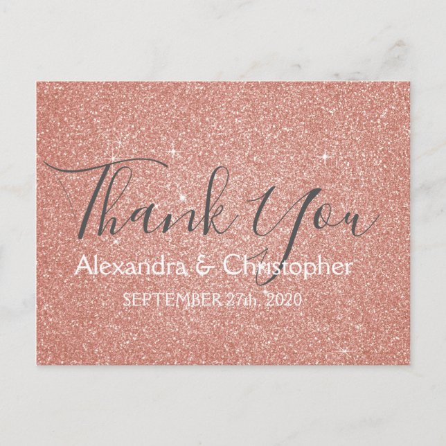 Pink Rose Gold Glitzer und Sparkle Vielen Dank Postkarte (Vorderseite)
