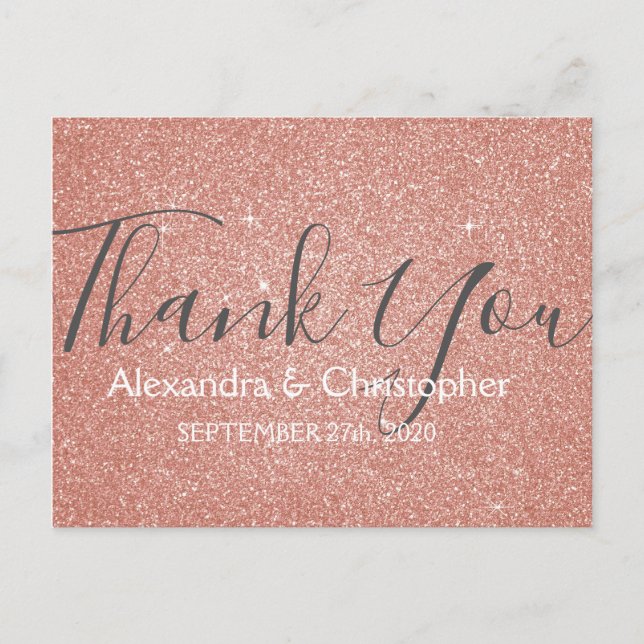 Pink Rose Gold Glitzer und Sparkle Vielen Dank Postkarte (Vorderseite)