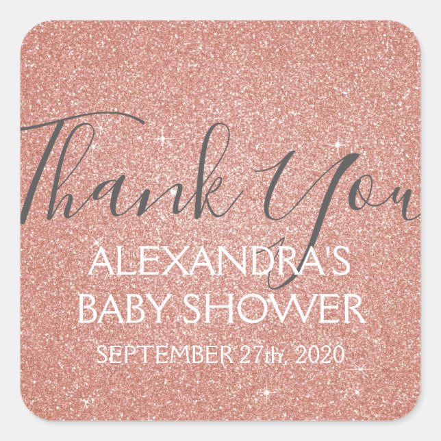 Pink Rose Gold Glitzer und Sparkle Vielen Dank Quadratischer Aufkleber (Vorderseite)
