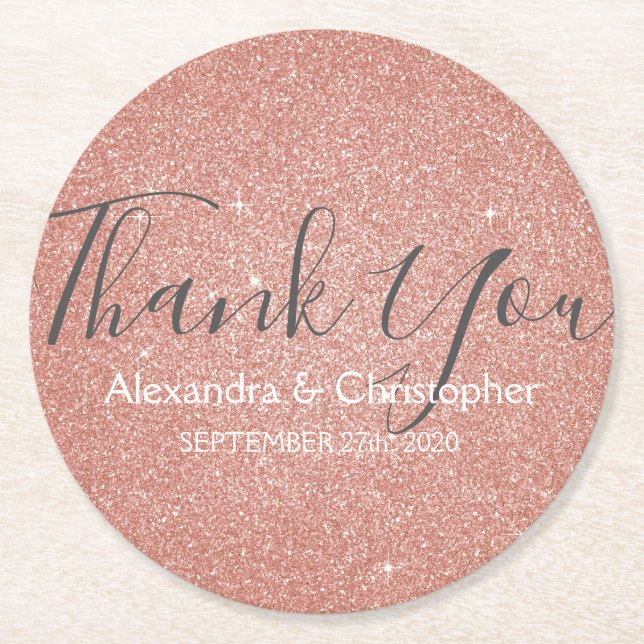 Pink Rose Gold Glitzer und Sparkle Vielen Dank Runder Pappuntersetzer (Vorderseite)