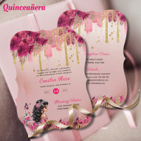 PINK Rose Gold Quinceanera Dress Floral Rose