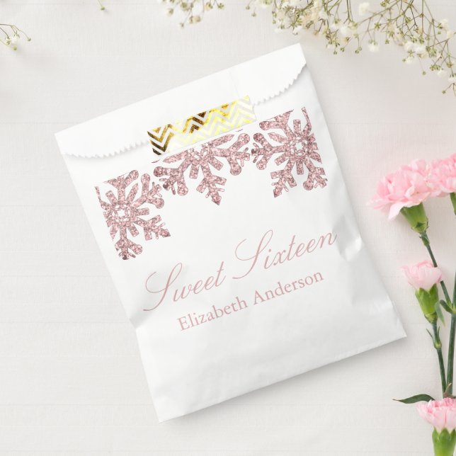 Pink Rose Gold Snowflake Winter Sweet 16 Geschenktütchen (Versiegelt)