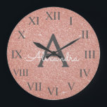 Pink Rose Gold Sparkle Glitter Monogram Name Große Wanduhr<br><div class="desc">Pink - Rose Gold Sparkle Glitter Monogram Name and Initial Serving Wall Clock that can be used at home, office or in a beauty salon business for Nails, Microblading, Eyelash Exspannungen (Lashes), Hair or Makeup. The Wall Clock makes the perfekt gift for someone who loves pink sparkle glitter.</div>