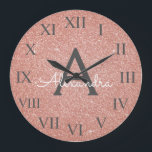 Pink Rose Gold Sparkle Glitter Monogram Name Große Wanduhr<br><div class="desc">Pink - Rose Gold Sparkle Glitter Monogram Name and Initial Serving Wall Clock that can be used at home,  office or in a beauty salon business for Nails,  Microblading,  Eyelash Exspannungen (Lashes),  Hair or Makeup. The Wall Clock makes the perfekt gift for someone who loves pink sparkle glitter.</div>