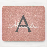 Pink Rose Gold Sparkle Glitter Monogram Name Mousepad<br><div class="desc">Blush Pink - Rose Gold und Kohle Grau (Grau) Sparkle Glitzer Monogram Name Mousepad für das Büro oder zurück zur Schule. Dieses Mousepad kann auf Ihren Vornamen angepasst werden.</div>