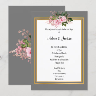 PINK ROSE GOLD TRIM ELEGANT WEDING GRAY EINLADUNG