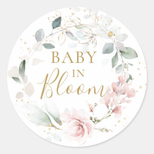 Pink Rose Greenerage Foliage Babydusche Runder Aufkleber
