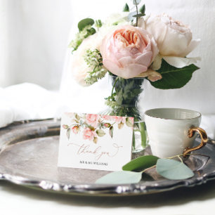 Pink Rose & Greenery Blätter Hochzeit Dankeschön K Dankeskarte