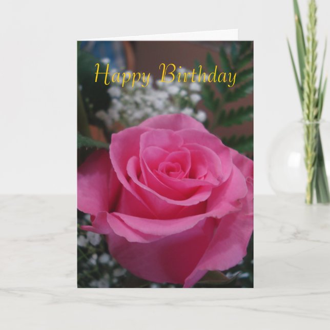 Pink Rose Happy Birthday Karte (Vorderseite)