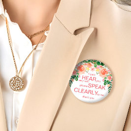 Pink rose hard of hearing badge | I'm deaf pin Button