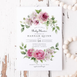 Pink Rose Hydrangea Blumenarch Girl Babydusche Einladung