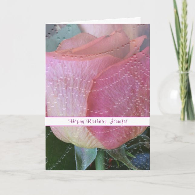 Pink Rose Joyeux Anniversaire Carte de voeux pliée (Devant)
