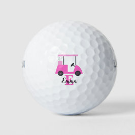 Pink Rose Lady Golf Cart Monogram Name Golf Balls  Golfball