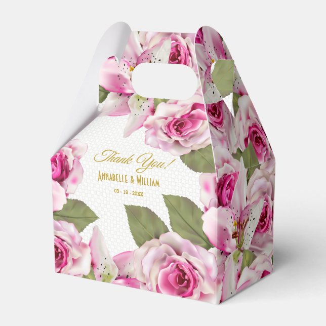 Pink Rose Lily Pearl Wedding Geschenkschachtel (Vorderseite)