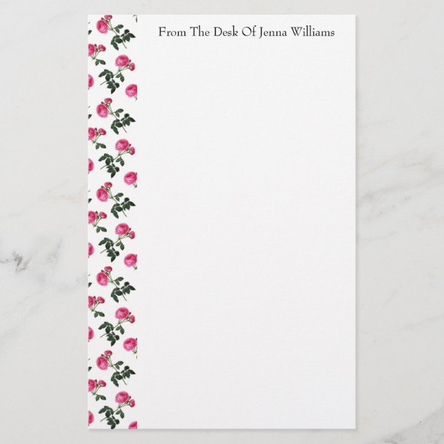 Pink Rose Muster Stationierung Briefpapier (Vorderseite)