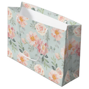 Pink Rose Pastel Garden Muster Große Geschenktüte