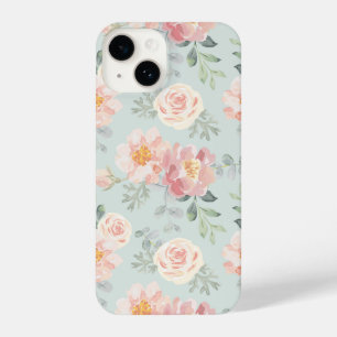 Pink Rose Pastel Garden Muster iPhone 14 Hülle