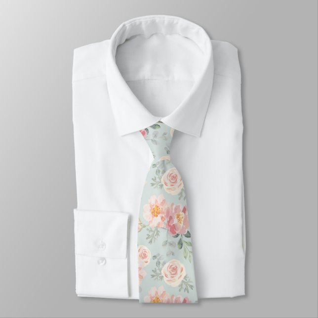 Pink Rose Pastel Garden Muster Krawatte (Gebunden)