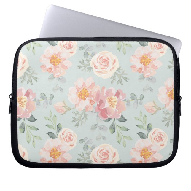 Pink Rose Pastel Garden Muster Laptopschutzhülle (Vorderseite)