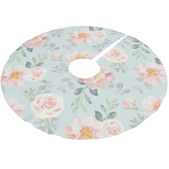 Pink Rose Pastel Garden Muster Polyester Weihnachtsbaumdecke (Schrägansicht)