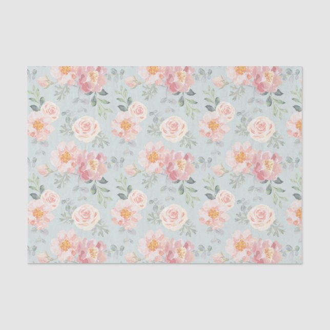 Pink Rose Pastel Garden Muster Seidenpapier (Vorderseite)