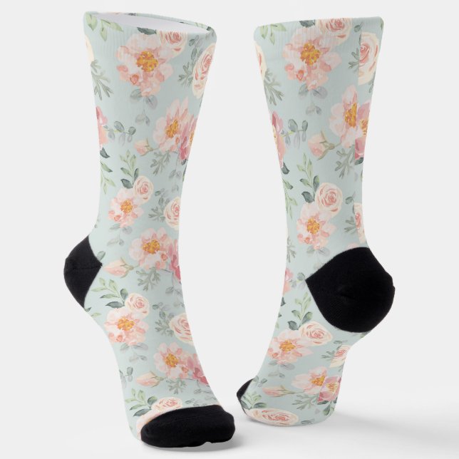 Pink Rose Pastel Garden Muster Socken (Gewinkelt)