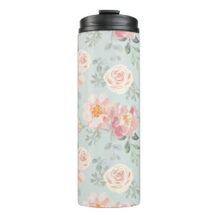 Pink Rose Pastel Garden Muster Thermosbecher