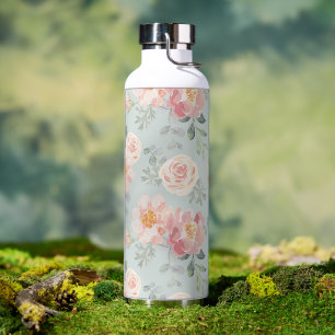 Pink Rose Pastel Garden Muster Trinkflasche