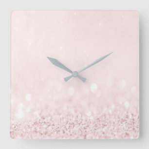 Pink Rose Pastel Pulver Glitzer Weiß Ombre Quadratische Wanduhr
