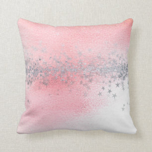 Pink Rose Pastell White Ombre Silver Stars Glitzer Kissen