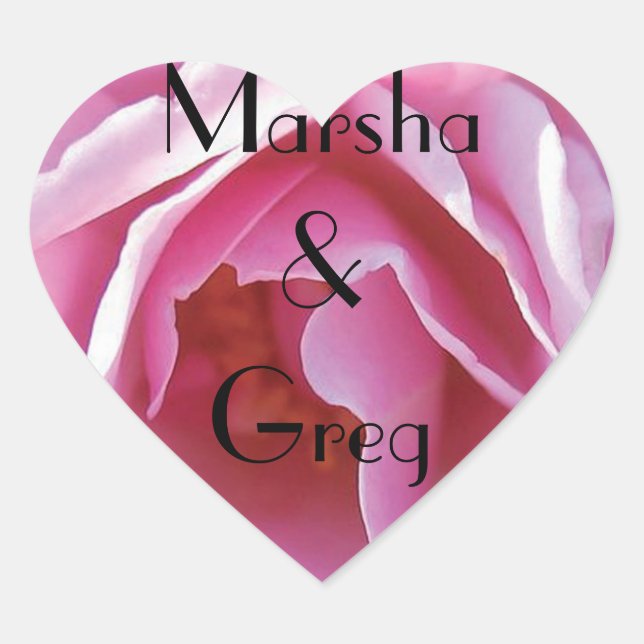 Pink Rose Personal Wedding Herz-Aufkleber (Vorderseite)