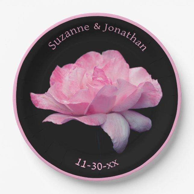 Pink Rose Personalisiert Wedding Bridal Pappteller (Vorderseite)