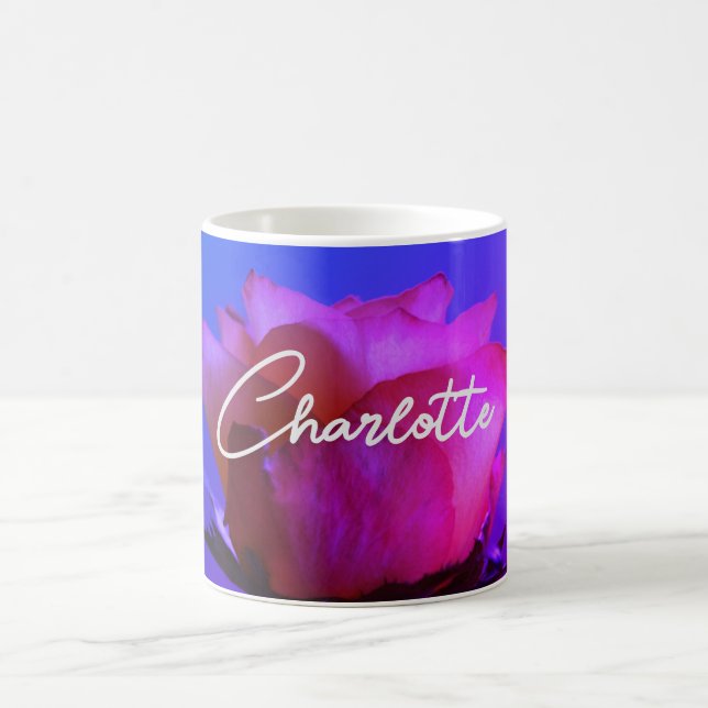 Pink Rose Personalizable Name Kaffeemaschine Tasse (Mittel)