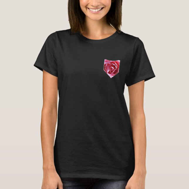 Pink Rose Pocket Retro Rose Blumengarten T-Shirt (Vorderseite)