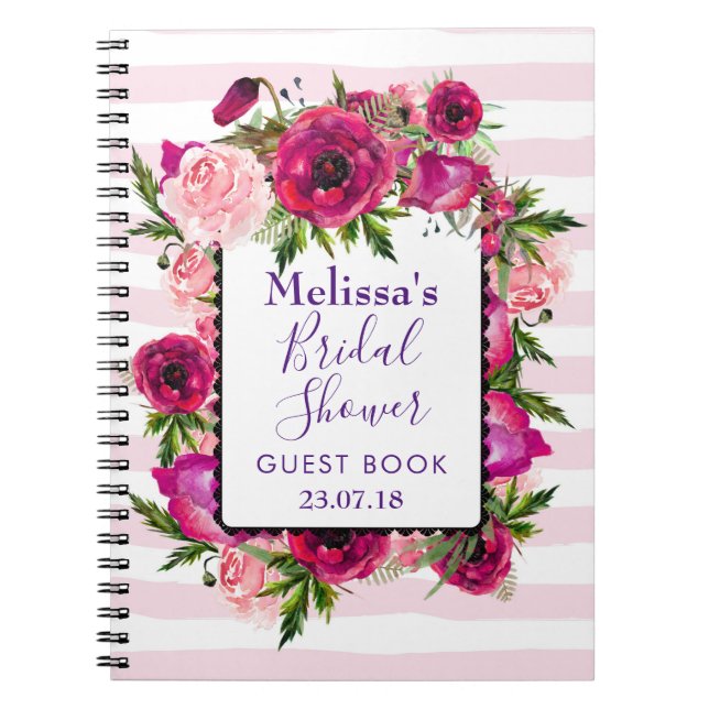 Pink Rose & Poppy Bouquet Brautparty Notizblock (Vorderseite)