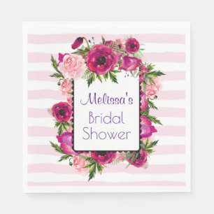 Pink Rose & Poppy Bouquet Brautparty Serviette