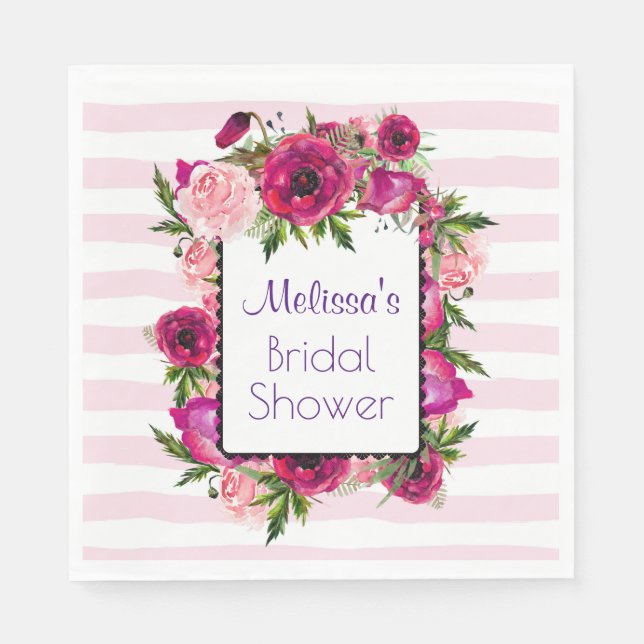Pink Rose & Poppy Bouquet Brautparty Serviette (Vorderseite)
