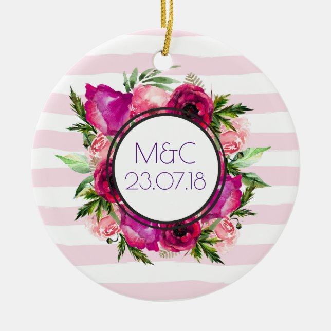 Pink Rose & Poppy Bouquet Wedding Keramik Ornament (Vorne)