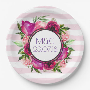 Pink Rose & Poppy Bouquet Wedding Pappteller