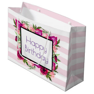 Pink Rose & Poppy Floral Bouquet Happy Birthday Große Geschenktüte