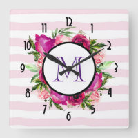 Pink Rose & Poppy Floral Bouquet Monogram