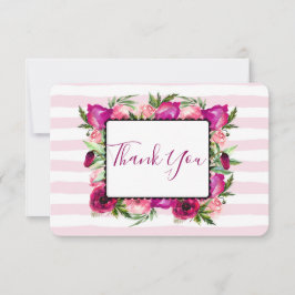 Pink Rose & Poppy Floral Bouquet Wedding Thanks Dankeskarte