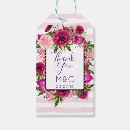 Pink Rose & Poppy Floral Bouquet Wedding Thanks Geschenkanhänger